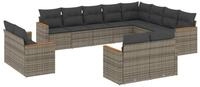 vidaXL Gartenlounge-Set 12-tlg. Garten-Sofagarnitur mit Kissen Grau Poly Rattan,