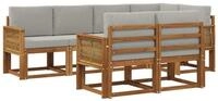 vidaXL Gartenlounge-Set Outdoor-Sofagarnitur 7 pcs Nat&uuml;rlich und Hellgrau...