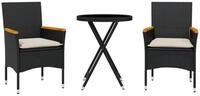 vidaXL Gartenlounge-Set 3-tlg. Bistro-Set mit Kissen Schwarz Poly Rattan und...