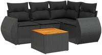 vidaXL Gartenlounge-Set 5-tlg. Garten-Sofagarnitur mit Kissen Schwarz Poly...
