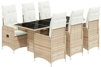 vidaXL Gartenlounge-Set 7-tlg. Garten-Bistro-Set mit Kissen Beige Poly Rattan,
