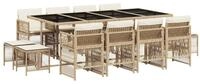 vidaXL Garten-Essgruppe 13-tlg. Garten-Essgruppe mit Kissen Beige Poly Rattan,