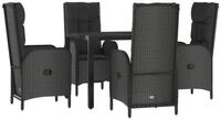 vidaXL Garten-Essgruppe 5-tlg. Garten-Essgruppe mit Kissen Schwarz Poly Rattan,