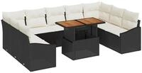 vidaXL Loungesofa Garten Essgruppe mit Kissen 10 pcs Schwarz und Creme, 10 Teile