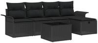vidaXL Gartenlounge-Set Garten-Sofa-Set mit Kissen 6 pcs Schwarz Poly Rattan,...