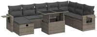 vidaXL Gartenlounge-Set 9-tlg. Garten-Sofagarnitur mit Kissen Grau Poly Rattan,