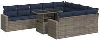 vidaXL Gartenlounge-Set 11-tlg. Garten-Sofagarnitur mit Kissen Grau Poly Rattan,