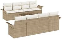 vidaXL Gartenlounge-Set Gartensofa-set mit Kissen 9 pcs Beige Poly-Rattan,...