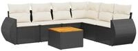 vidaXL Gartenlounge-Set 7-tlg. Garten-Sofagarnitur mit Kissen Schwarz Poly...