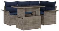 vidaXL Gartenlounge-Set Gartensofa-set mit Kissen 5 pcs Grau Poly-Rattan,...