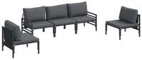 vidaXL Gartenlounge-Set Gartensofa-set mit Kissen 5 pcs Schwarz Stahl, (5-tlg)