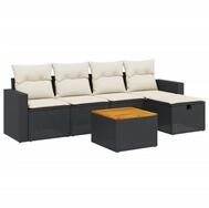 vidaXL Gartenlounge-Set 6-tlg. Garten-Sofagarnitur mit Kissen Schwarz Poly...