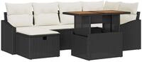 vidaXL Gartenlounge-Set Garten-Sofa-Set 7 pcs Schwarz Poly-Rattan, (7-tlg)