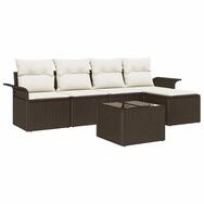 vidaXL Gartenlounge-Set Outdoor-Sofa mit Kissen 6 pcs Braun Poly-Rattan, (6-tlg)