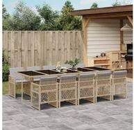vidaXL Essgruppe, 11-tlg. Garten-Essgruppe mit Kissen Beige Poly Rattan