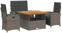 vidaXL Garten-Essgruppe 4-tlg. Garten-Essgruppe mit Kissen Grau Poly Rattan,...