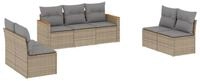 vidaXL Gartenlounge-Set 7-tlg. Garten-Sofagarnitur mit Kissen Beige Poly Rattan,