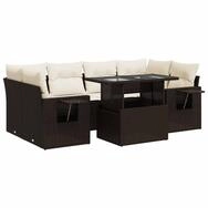 vidaXL Gartenlounge-Set 7-tlg. Garten-Sofagarnitur mit Kissen Braun Poly Rattan,