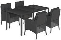 vidaXL Garten-Essgruppe 5-tlg. Garten-Essgruppe mit Kissen Schwarz Poly Rattan,