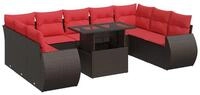vidaXL Gartenlounge-Set 10-tlg. Garten-Sofagarnitur mit Kissen Braun Poly...