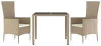 vidaXL Garten-Essgruppe 3-tlg. Garten-Essgruppe mit Kissen Beige Poly Rattan,...