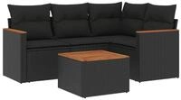 vidaXL Gartenlounge-Set 5-tlg. Garten-Sofagarnitur mit Kissen Schwarz Poly...