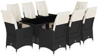 vidaXL Garten-Essgruppe 9-tlg. Garten-Essgruppe mit Kissen Schwarz Poly Rattan,