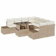 vidaXL Loungesofa Gartensofa-set mit Kissen 9 pcs Beige und Creme Poly-Rattan, 9