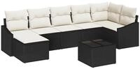 vidaXL Gartenlounge-Set Sofa Set mit Kissen 8 pcs Schwarz Poly Rattan, (8-tlg)