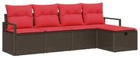 vidaXL Loungesofa Sofa Set mit Kissen mit Speicher Braun und Rot Poly-Rattan, 5...