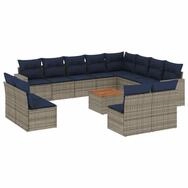 vidaXL Gartenlounge-Set 13-tlg. Garten-Sofagarnitur mit Kissen Grau Poly Rattan,