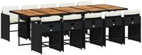 vidaXL Garten-Essgruppe 11-tlg. Garten-Essgruppe mit Kissen Schwarz Poly Rattan,