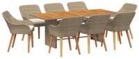vidaXL Gartenlounge-Set Garten Essgruppe mit Kissen 9 pcs Beige Poly-Rattan,...