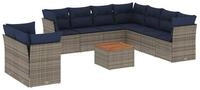 vidaXL Gartenlounge-Set 10-tlg. Garten-Sofagarnitur mit Kissen Grau Poly Rattan,