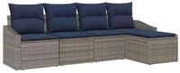 vidaXL Loungesofa Sofa Set mit Kissen 5 pcs Grau und Marineblau Poly-Rattan, 5...