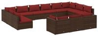 vidaXL Gartenlounge-Set 13-tlg. Garten-Lounge-Set mit Kissen Braun Poly Rattan,
