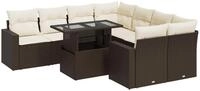 vidaXL Gartenlounge-Set 9-tlg. Garten-Sofagarnitur mit Kissen Braun Poly Rattan,