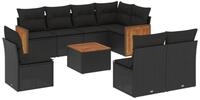 vidaXL Gartenlounge-Set 9-tlg. Garten-Sofagarnitur mit Kissen Schwarz Poly...