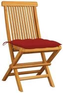 vidaXL Gartenstuhl, Outdoor St&uuml;hle mit Roten Kissen 2 Stk. Massivholz Teak