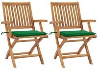 vidaXL Gartenstuhl Gartenst&uuml;hle 2 Stk. mit Gr&uuml;nen Kissen Massivholz (2 St)