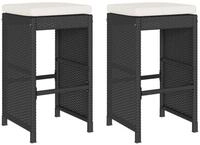 vidaXL Gartenstuhl Garten-Barhocker mit Kissen 2 Stk. Schwarz Poly Rattan (2 St)