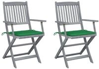 vidaXL Gartenstuhl Klappbare Gartenst&uuml;hle 2 Stk. mit Sitzkissen Massivholz (2...