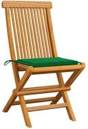 vidaXL Gartenstuhl, Outdoor St&uuml;hle mit Gr&uuml;nen Kissen 2 Stk. Massivholz Teak