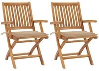 vidaXL Gartenstuhl Gartenst&uuml;hle 2 Stk. mit Beige Kissen Massivholz (2 St)