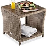 Casaria Beistelltisch, Polyrattan Akazienholz 45x45x40cm Wetterfest 80kg