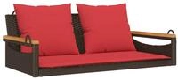 vidaXL Gartenbank H&auml;ngebank mit Kissen Braun 109x62x40 cm Poly Rattan (1-St)