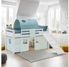 Homestyle4u Hochbett Kinderbett 90x200 Spielbett Kiefer Jungen Wei&szlig; Gr&uuml;n Mint