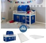 Homestyle4u Hochbett Kinderbett 90x200 Spielbett Jungen Wei&szlig; Blau Rutsche...