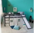 Homestyle4u Hochbett 90x200 cm Wei&szlig; mit Vorhang Sterne Grau f&uuml;r 1 Kind Holz...