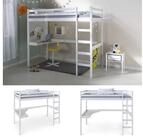 Homestyle4u Hochbett 90x200 Kinderbett Wei&szlig; Schreibtisch Leiter Rausfallschutz